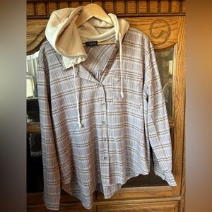 Plaid Button-Up Hoodie Sweatshirt